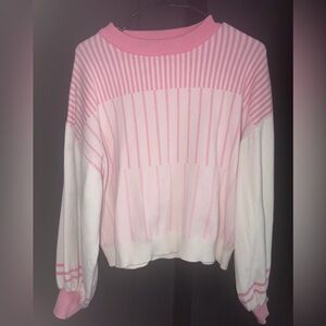 Pink and White Striped Women's Sweater